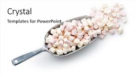  Presentation with metal - Slide set consisting of spongy - mini marshmallows in metal scoop background and a white colored foreground
