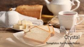  Presentation with slice of decorated cake - Beautiful presentation featuring spongy - plate with delicious sliced butter backdrop and a coral colored foreground