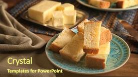  Presentation with slice of decorated cake - Beautiful slide deck featuring spongy - plate with delicious sliced butter backdrop and a tawny brown colored foreground