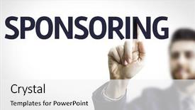  Presentation with sponsoring - PPT layouts enhanced with customer relations management - business man pointing to transparent background and a white colored foreground