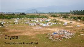  Presentation with garbage - Presentation featuring road pollution - spontaneous garbage dump in asian background and a coral colored foreground