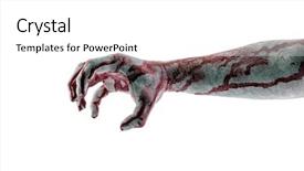  Presentation with path - Colorful slide deck enhanced with spooked - bloody hand isolated on white backdrop and a white colored foreground