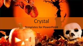  Presentation with autumn leaves - PPT theme with spooked - halloween orange pumpkin lantern background and a gold colored foreground
