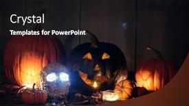  Presentation with spooky - PPT layouts having spooky-black-pumpkin-with-skull background and a dark gray colored foreground