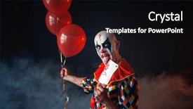  Presentation with spooky - Beautiful PPT theme featuring spooky bloody clown with knife backdrop and a black colored foreground