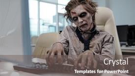 Presentation with spooky - Audience pleasing PPT layouts consisting of spooky-businessman-with-zombie-body backdrop and a gray colored foreground