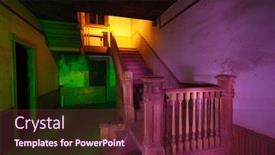  Presentation with spooky - Colorful presentation design enhanced with spooky colorful abandoned staircase backdrop and a tawny brown colored foreground