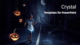  Presentation with media image - PPT theme having spooky-halloween-image-mixed-media background and a black colored foreground