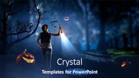  Presentation with media image - Cool new presentation theme with spooky-halloween-image-mixed-media backdrop and a navy blue colored foreground