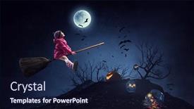  Presentation with media image - Theme featuring spooky-halloween-image-mixed-media background and a navy blue colored foreground