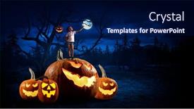  Presentation with media image - Theme with spooky-halloween-image-mixed-media background and a navy blue colored foreground
