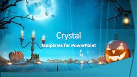 Presentation with scary forest - PPT theme having spooky halloween pumpkin in forest background and a teal colored foreground