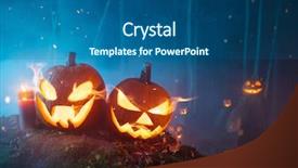  Presentation with scary forest - Slides with spooky halloween pumpkins in forest background and a ocean colored foreground