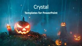  Presentation with scary forest - Audience pleasing slides consisting of spooky halloween pumpkins in forest backdrop and a ocean colored foreground
