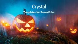  Presentation with scary forest - Presentation design enhanced with spooky halloween pumpkins in forest background and a ocean colored foreground