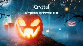  Presentation with scary forest - Beautiful presentation theme featuring spooky halloween pumpkins in forest backdrop and a ocean colored foreground