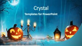  Presentation with scary forest - Presentation enhanced with spooky halloween pumpkins in forest background and a ocean colored foreground