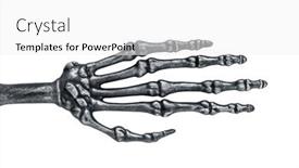  Presentation with skeletal - Slide deck with spooky-halloween-skeletal-hand-isolated background and a white colored foreground