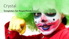  Presentation with spooky - PPT theme enhanced with spooky male clown in heavy stage make-up background and a mint green colored foreground