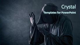  Presentation with spooky - Slides featuring spooky monster in hooded cloak background and a tawny brown colored foreground
