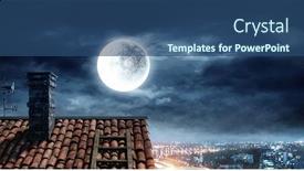  Presentation with spooky - PPT theme having spooky-night-image-mixed-media background and a ocean colored foreground