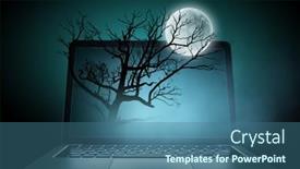  Presentation with media image - Amazing PPT theme having spooky-night-image-mixed-media backdrop and a ocean colored foreground