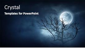  Presentation with spooky - PPT theme having spooky-night-image-mixed-media background and a navy blue colored foreground