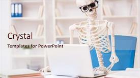  Presentation with skeleton - PPT theme featuring technology audit - skeleton businessman working background and a lemonade colored foreground