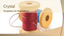 Presentation with needle - Beautiful slide deck featuring spool of thread and needle isolated on white background backdrop and a lemonade colored foreground