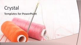  Presentation with sew - Audience pleasing theme consisting of spool of thread and needle sew accessories on blurred background backdrop and a pink colored foreground