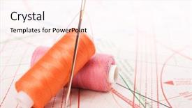  Presentation with sew - Audience pleasing presentation consisting of spool of thread and needle sew accessories on blurred background backdrop and a pink colored foreground