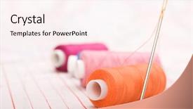  Presentation with sew - Beautiful slide deck featuring spool of thread and needle sew accessories on blurred background backdrop and a pink colored foreground