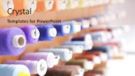  Presentation with thread - Amazing PPT theme having spools with threads on rack backdrop and a coral colored foreground