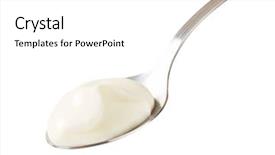  Presentation with yogurt - Theme with spoon - spoonful of smooth plain yogurt background and a white colored foreground