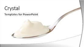  Presentation with yogurt - Slide deck featuring spoon - spoonful of yogurt isolated background and a white colored foreground
