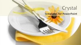  Presentation with white plate - Presentation theme consisting of spoon-fork-and-flower background and a blonde colored foreground