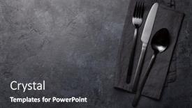  Presentation with kitchen utensils - Amazing slide set having spoon fork and knife black kitchen utensils set on stone table top view flat lay with copy space backdrop and a dark gray colored foreground