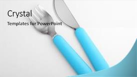  Presentation with baby congratulation boy blue - Slides with spoon fork knife - blue baby cutlery isolated background and a white colored foreground