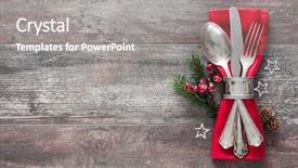  Presentation with christmas play - Cool new PPT layouts with spoon fork knife - christmas table place setting holidays backdrop and a gray colored foreground