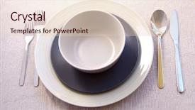  Presentation with dinner - PPT theme having spoon fork knife - dinner place setting with plates background and a  colored foreground