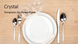  Presentation with empty of wood table top - Beautiful PPT layouts featuring spoon fork knife - empty plate glasses and silverware backdrop and a lemonade colored foreground