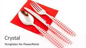  Presentation with cutlery - Beautiful theme featuring spoon fork knife - red checkered cutlery with napkin backdrop and a sky blue colored foreground