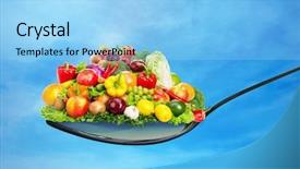  Presentation with spoon - Colorful slides enhanced with spoon full of various fruit backdrop and a light blue colored foreground