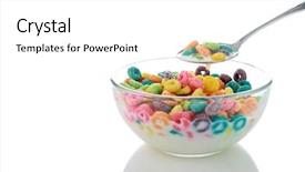  Presentation with breakfast cereal - Audience pleasing PPT theme consisting of spoon in fresh cow backdrop and a white colored foreground