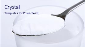  Presentation with baking soda - PPT theme consisting of spoon of baking soda over glass of water isolated on white background and a sky blue colored foreground