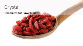  Presentation with goji - Cool new theme with spoon of healthy goji berries on white background backdrop and a white colored foreground