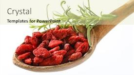  Presentation with goji - Slide deck consisting of spoon of healthy goji berries on white background background and a soft green colored foreground