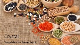  Presentation with beans legumes - Audience pleasing presentation design consisting of spoon on the sackcloth background backdrop and a coral colored foreground