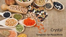  Presentation with beans legumes - PPT theme consisting of spoon on the sackcloth background background and a coral colored foreground
