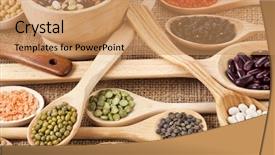  Presentation with beans legumes - Beautiful PPT layouts featuring spoon on the sackcloth background backdrop and a coral colored foreground
